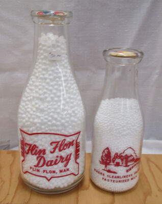 Flin Flon Dairy QT & PT, red a.c.l. fronts & reverses same on all sizes