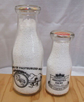 Frechette’s Dairy The Pas, Manitobe black a.c.l. fronts & reverses same on all sizes