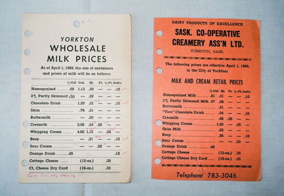 Dairy products price lists – Yorkton - 1969